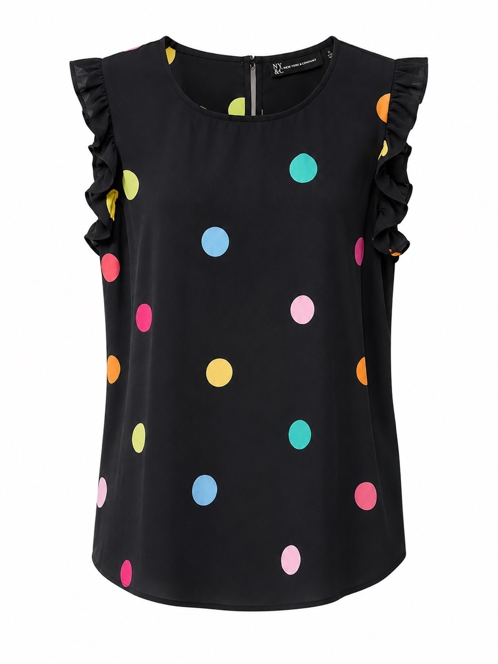 New York & Co NWT black ruffle polka dot top, medium